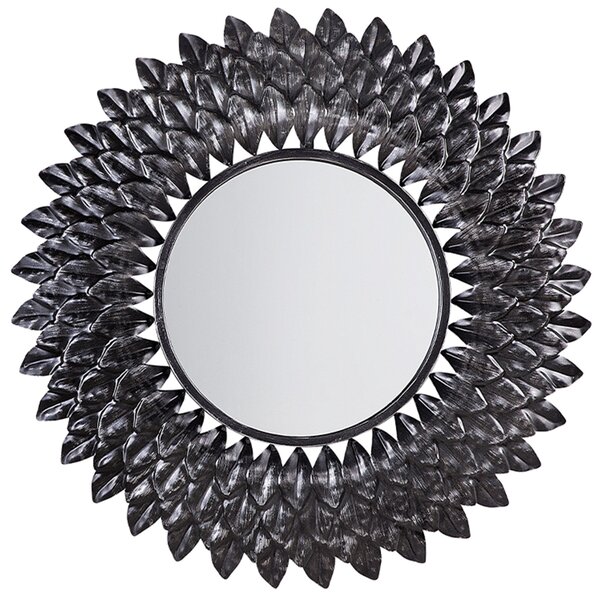 Závesné zrkadlo pripevnené na stenu, strieborné, 70 cm, okrúhle v tvare slnka