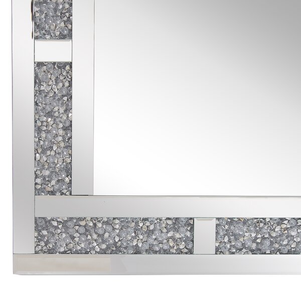 Nástenné zrkadlo strieborná MDF sklo 60 x 90 cm obdĺžnikový tvar lesklý povrch ozdobný rám moderný glamour štýl obývačka spálňa