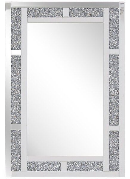 Nástenné zrkadlo strieborná MDF sklo 60 x 90 cm obdĺžnikový tvar lesklý povrch ozdobný rám moderný glamour štýl obývačka spálňa