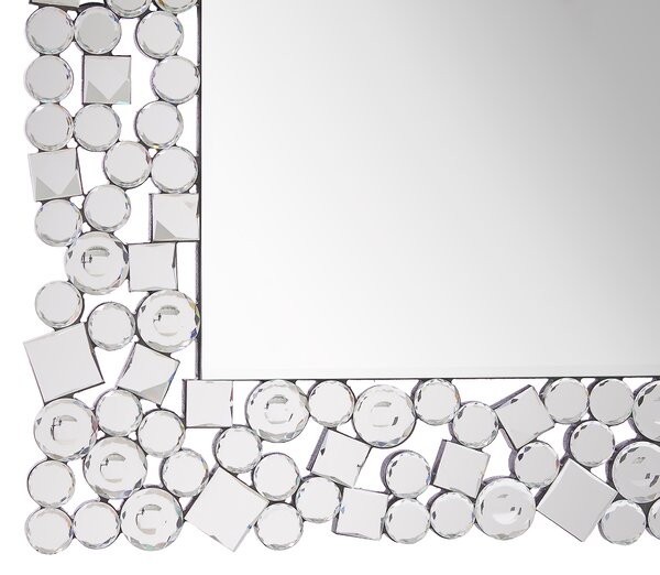 Nástenné zrkadlo strieborná MDF sklo 60 x 90 cm obdĺžnikový tvar lesklý povrch ozdobný rám moderný glamour štýl obývačka spálňa