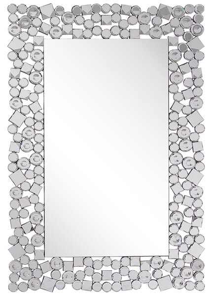 Nástenné zrkadlo strieborná MDF sklo 60 x 90 cm obdĺžnikový tvar lesklý povrch ozdobný rám moderný glamour štýl obývačka spálňa