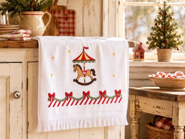 Kuchynský froté uterák s hojdacieho koníka - 40*66 cm - Clayre & Eef