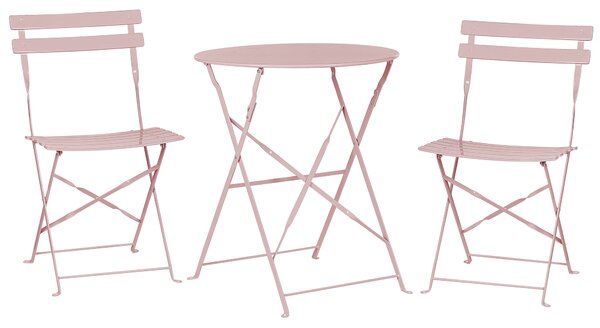 Balkónový nábytok set ružové kovové dvojité stoličky a skladací stôl záhradný nábytok
