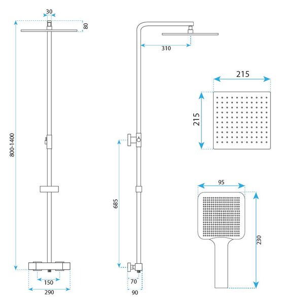 Rea Atrium, sprchový set s termostatom, zlatá matná, REA-P8922
