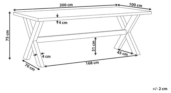 Záhradný jedálenský stôl biela svetlé drevo betónová vrchná doska 200 x 100 cm obdĺžnikový pre 8 osôb moderný štýl interiér exteriér