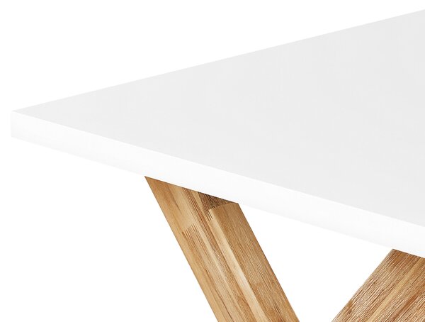 Záhradný jedálenský stôl biela svetlé drevo betónová vrchná doska 200 x 100 cm obdĺžnikový pre 8 osôb moderný štýl interiér exteriér