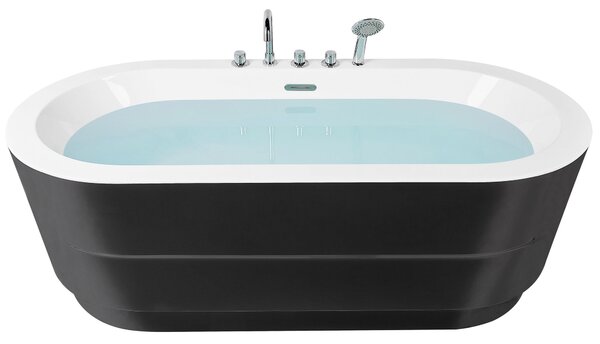 Voľne stojaca vaňa s batériou čierna sanitárny akrylát 170 x 80 cm oválna pre jednu osobu moderný miminalistický dizajn