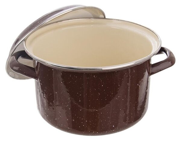 Smaltovaný hrniec s lemom a pokrievkou BROWN 2,5 l