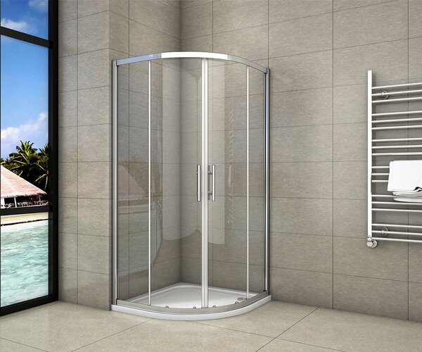 Štvrťkruhový sprchovací kút SYMPHONY S4 90 × 90 cm s dvojdielnymi posuvnými dverami vrátane sprchovej vaničky z liateho mramoru