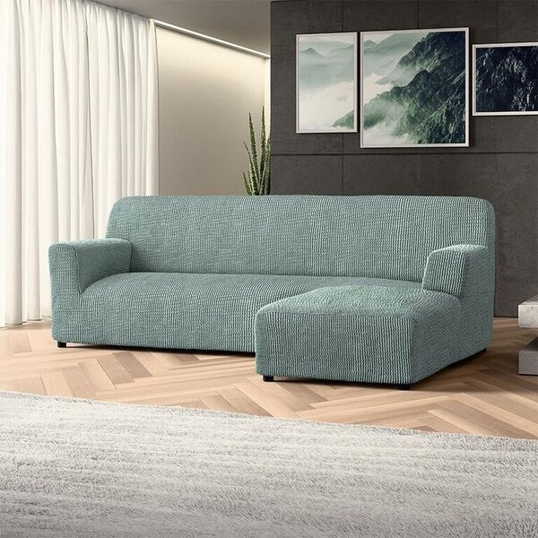 Bielastické poťahy COSTINA mätová sedačka s otomanom vpravo (š. 170 - 300 cm)
