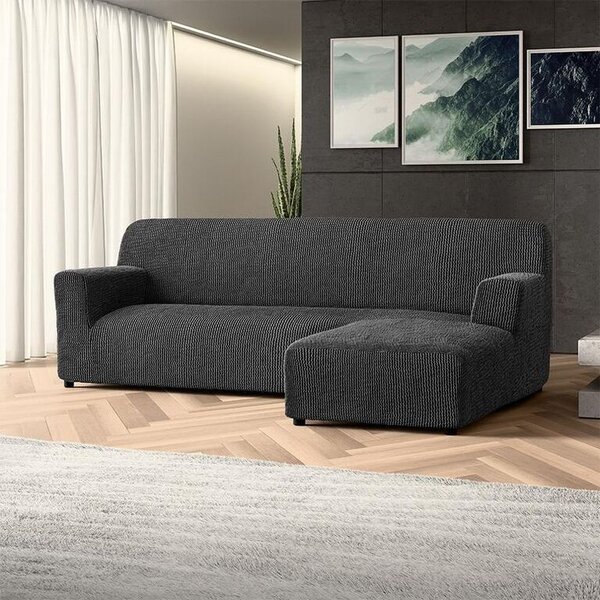 Bielastické poťahy COSTINA antracit sedačka s otomanom vpravo (š. 170 - 300 cm)