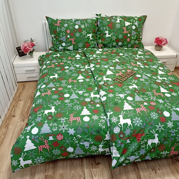 Obliečky bavlnené Vianočné obliečky Sviatočný mix zelený TiaHome - 1x Vankúš 90x70cm, 1x Paplón 140x200cm