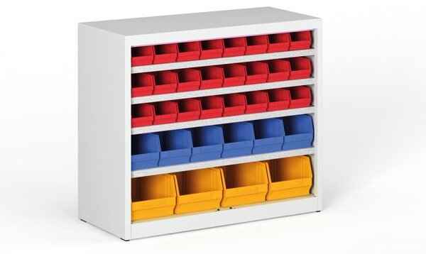 Regál s plastovými boxmi BASIC so zadnou stenou - 800 x 400 x 920 mm, 24xA, 6xB, 4xC