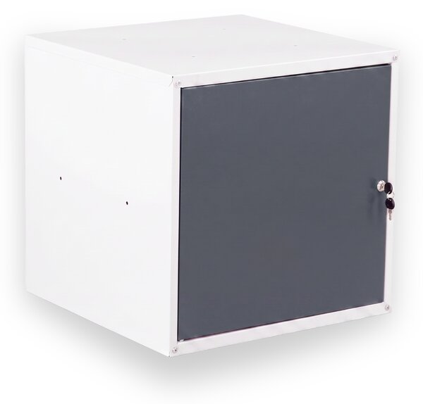 Šatníková skrinka s uzamykateľným boxom 450 x 450 x 450 mm, cylindrický zámok, grafitové dvere
