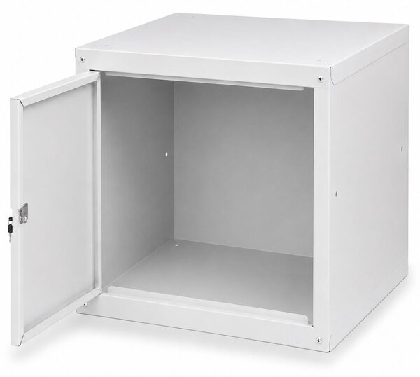 Šatníková skrinka s uzamykateľným boxom 450 x 450 x 450 mm, cylindrický zámok, modré dvere