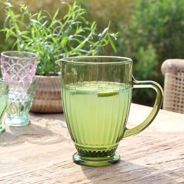 Zelený sklenený džbán s vrúbkami Saint-Émilion - 12*20 cm / 1000 ml - Chic Antique