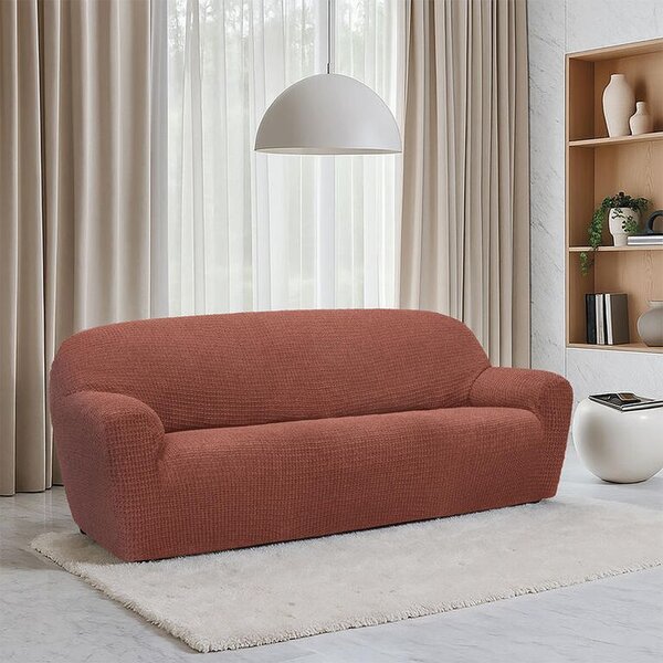 Super strečové poťahy RUBINIA tehlová trojkreslo (š. 180 - 230 cm)