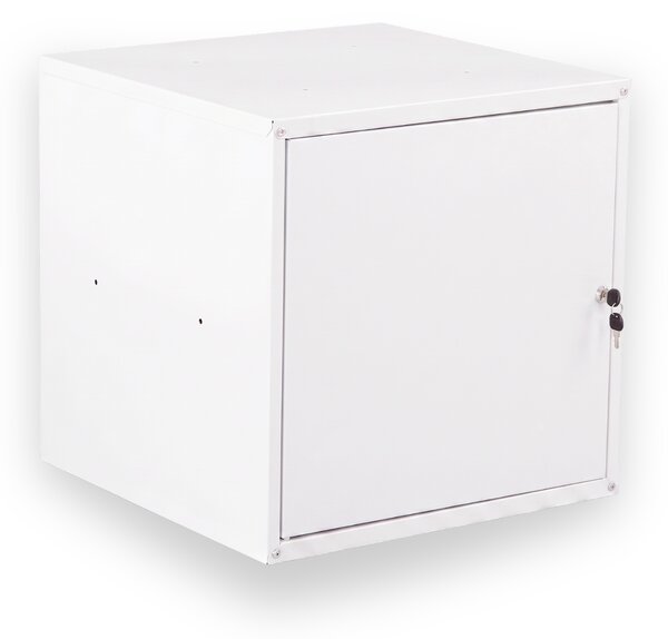Šatníková skrinka s uzamykateľným boxom 450 x 450 x 450 mm, cylindrický zámok, sivé dvere