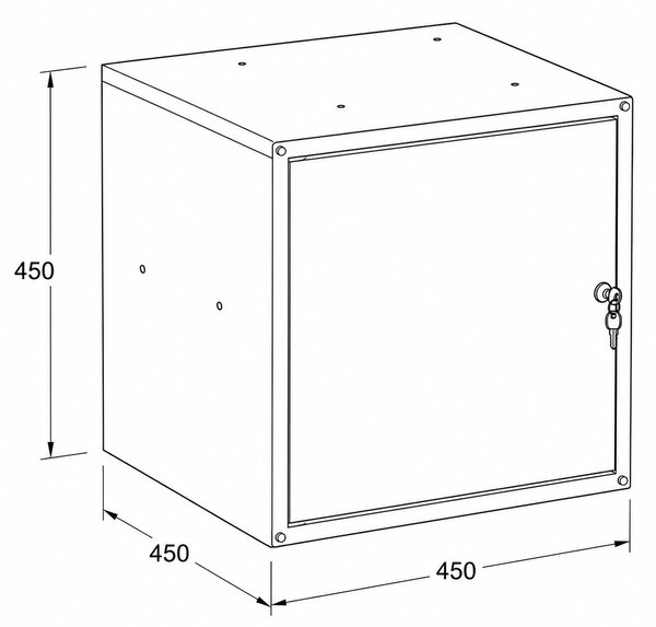 Šatníková skrinka s uzamykateľným boxom 450 x 450 x 450 mm, cylindrický zámok, modré dvere