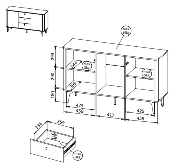 KOMODA RAVELLO KAŠMÍR / ORECH ROYAL 140 cm