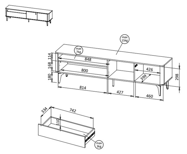 TV STOLÍK RAVELLO KAŠMÍR / ORECH ROYAL 180 cm