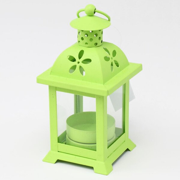 Kovový lampáš mini zelený 6,8x6,8x14cm