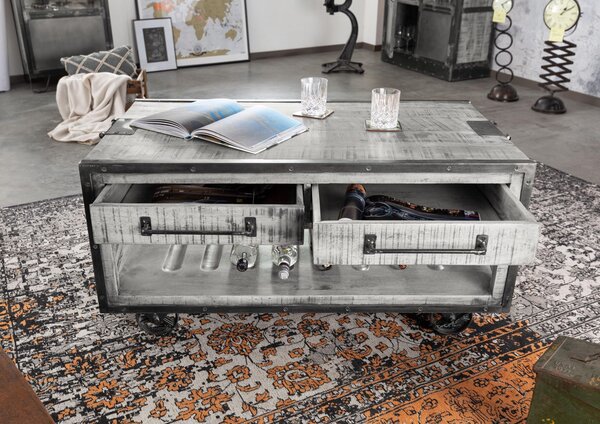 STEEL Konferenčný stolík 112x61x55 cm. sivá lakovaná. mango
