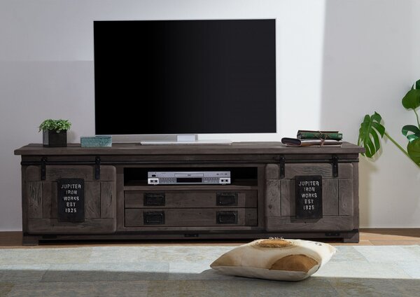 IRON TV stolík 180x55x50 cm. sivá lakovaná. mango
