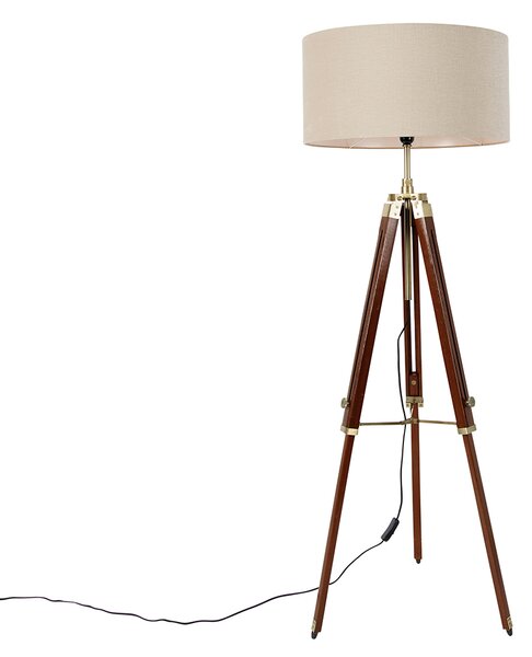 Stojacia lampa mosadzná s tienidlom svetlohnedá 50 cm statív - Cortin