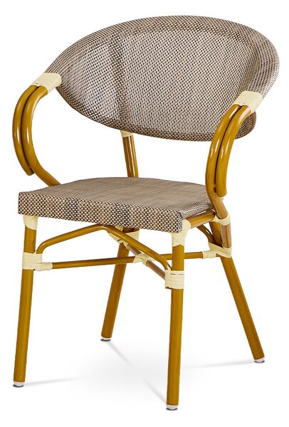 Záhradná stolička, kov zlatý, látka cappuccino 57x58x82x45 cm