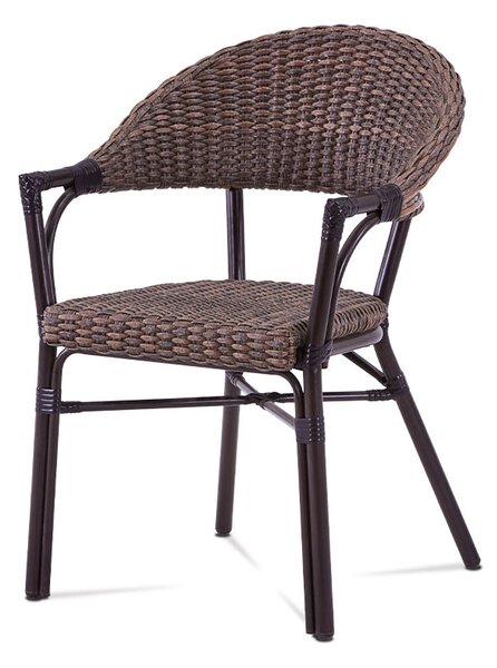Záhradná stolička, hnedý kov, hnedý ratan 57x61x85x46 cm