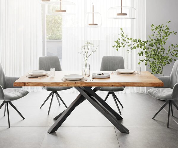 DELIFE Jedálenský stôl Edge 200x100 XL akácia prírodná krížová podstava obdĺžnik čierna Live-Edge
