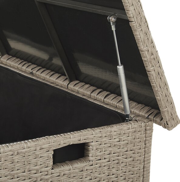 Vonkajší úložný box béžový umelý ratan 126 x 46 cm záhradný box na vankúše moderný štýl terasa záhrada