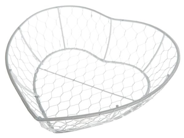 Srdiečko košík drôtený biely 23,5×6×16,5cm