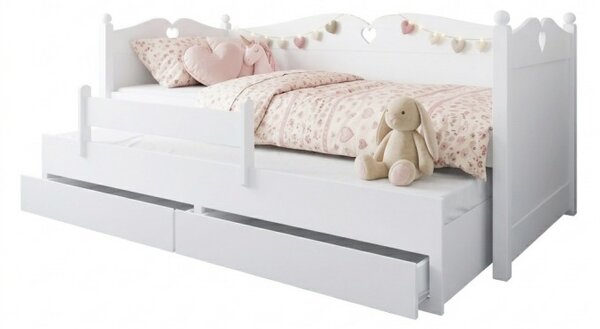 Raj posteli Detská posteľ Bea PW – zásuvky + prístelka 200x90 cm biela
