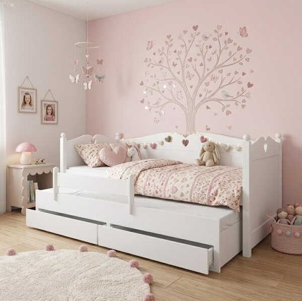 Raj posteli Detská posteľ Bea PW – zásuvky + prístelka 200x90 cm biela