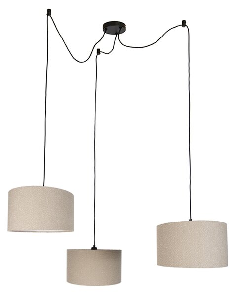 Závesná lampa čierna s béžovou teddy látkou 35cm 3-svetlá - Cava