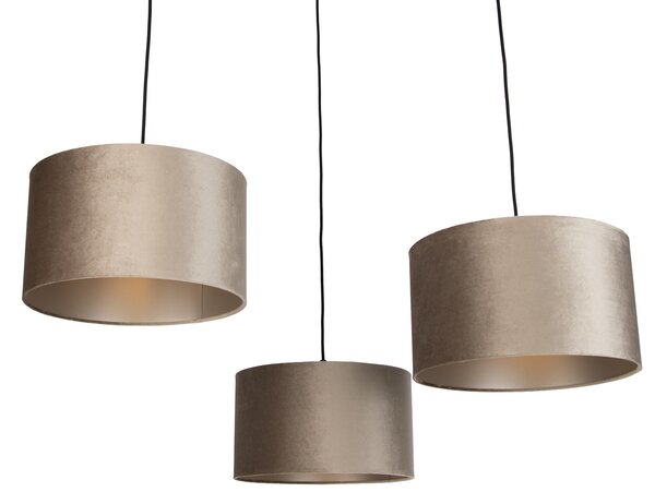 Závesná lampa čierna s sivohnedým tienidlom 35cm 3-Lights - Cava