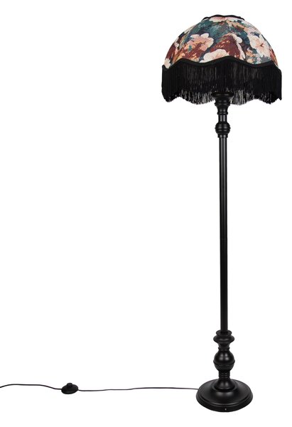 Stojacia lampa čierna s kvetinovým tienidlom a bielym interiérom 45 cm - Classico
