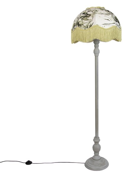 Stojacia lampa čierna s kvetinovým tienidlom a bielym interiérom 45cm - Classico