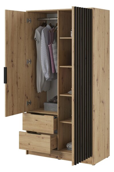 ŠATNÍKOVÁ SKRIŇA LETIZIA S LAMELAMI DUB ARTISAN / ČIERNA 105 cm