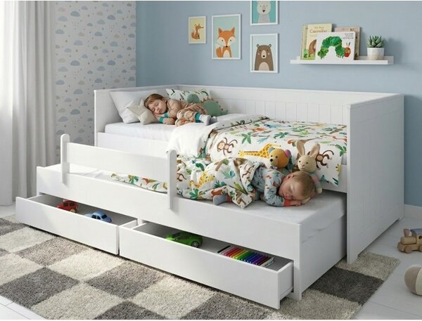 Raj posteli Detská posteľ HOMNES s prístelkou a zásuvkou 200x90 cm biela