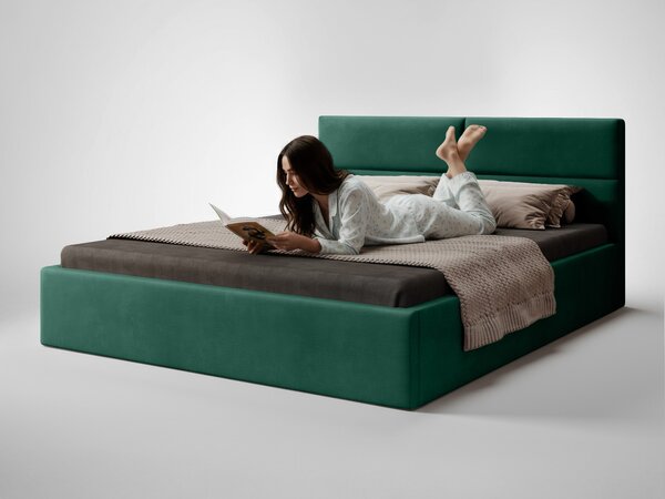 Čalúnená manželská posteľ s úložným priestorom Conti Slim 140x200 - zelená