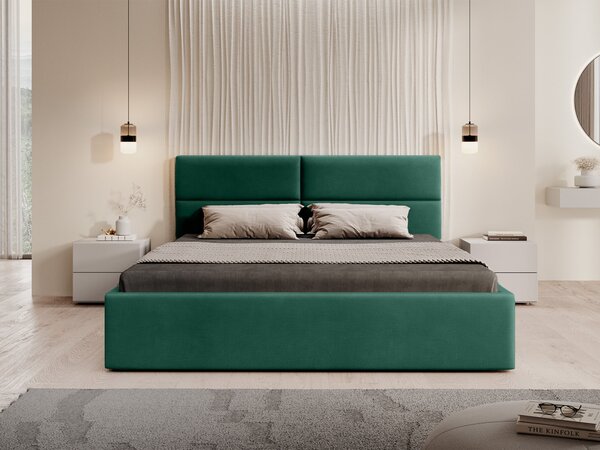 Čalúnená manželská posteľ s úložným priestorom Conti Slim 140x200 - zelená