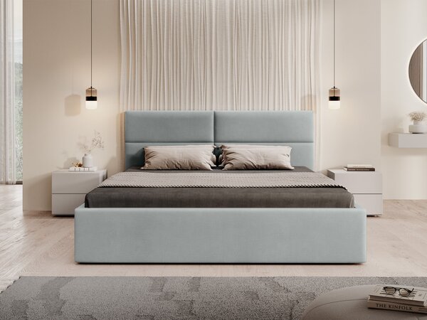 Čalúnená manželská posteľ s úložným priestorom Conti Slim 140x200 - svetlosivá