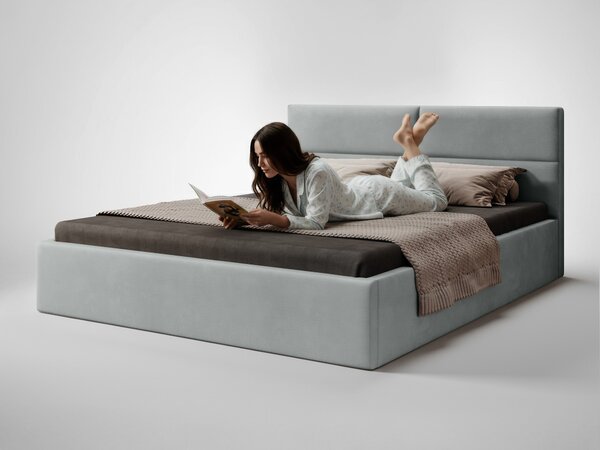 Čalúnená manželská posteľ s úložným priestorom Conti Slim 140x200 - svetlosivá