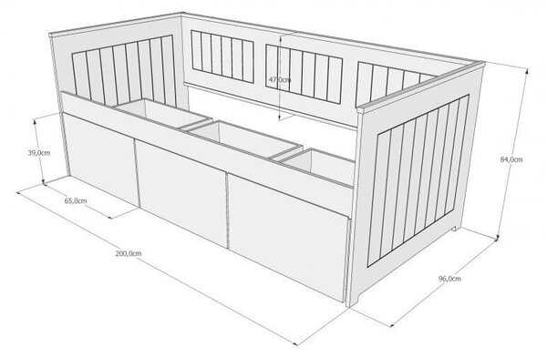 Raj posteli Detská posteľ HOMNES s 3 zásuvkami PW 200x90 cm biela