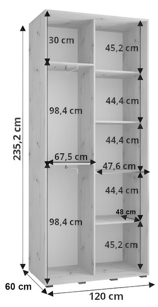 Šatníková skriňa Davos 1 120x235x60 - biela