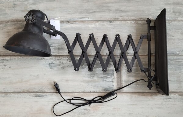 Čierna antik nástenná lampa s patinou Factory Lamp - Ø21*45-105 cm/ E14/ 60W - Chic Antique