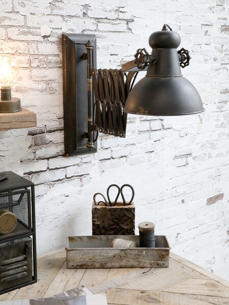 Čierna antik nástenná lampa s patinou Factory Lamp - Ø21*45-105 cm/ E14/ 60W - Chic Antique